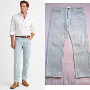 Sid Mashburn Teal Denim Button Fly Straight Leg Jeans Made in USA Mens 36x32🧡